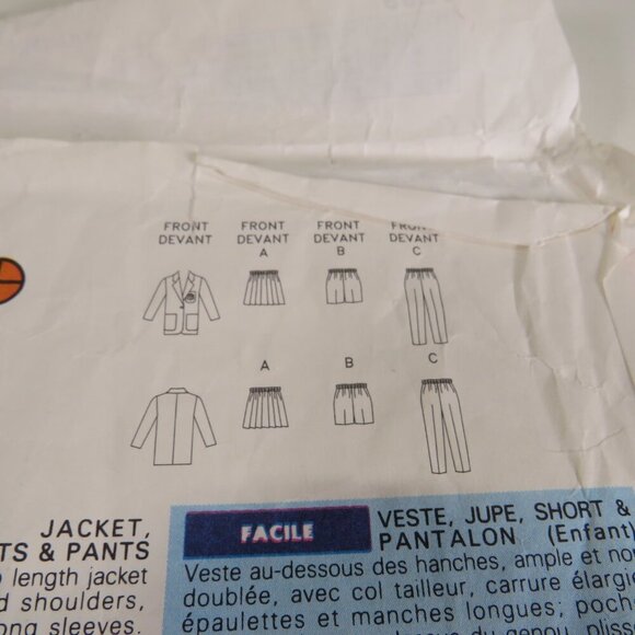 Butterick 6674 Clothes Pattern Toddler 3-4 (sm) Jacket, skirt, shorts, pants - Picture 4 of 8